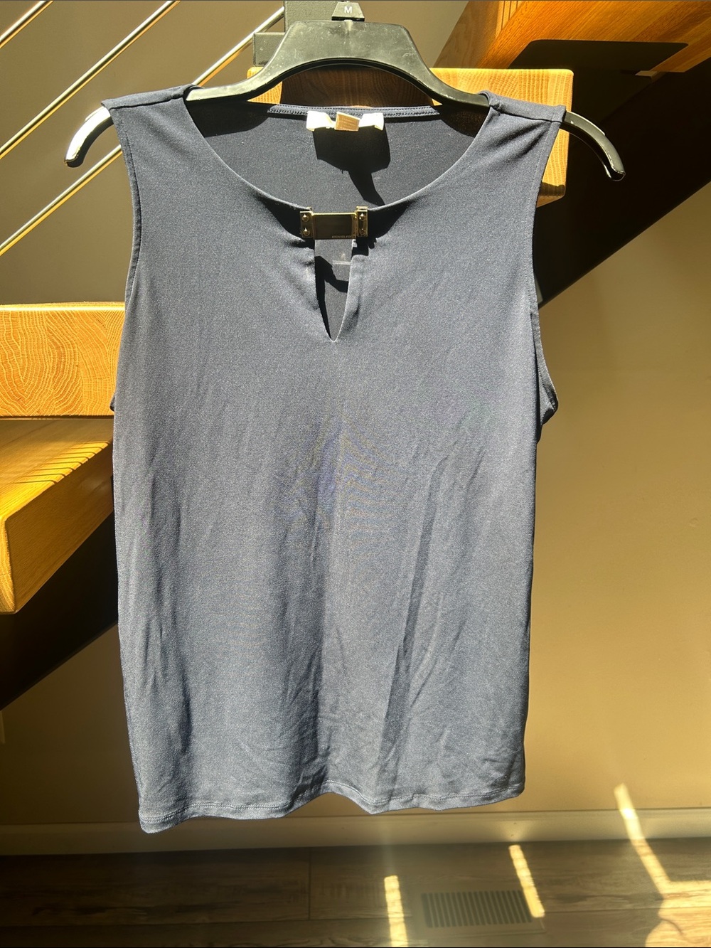 MICHAEL Michael Kors Navy Sleeveless Tank with Metal Keyhole Accent